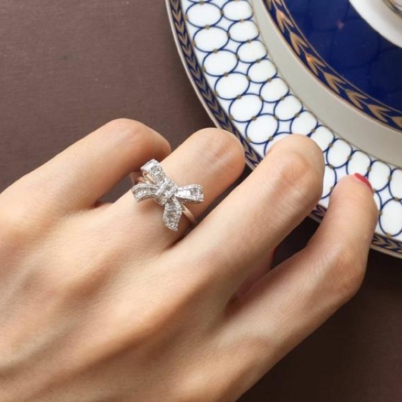 NEW 925 Sterling Silver Diamond Baguette Bow Ring - Picture 7 of 9